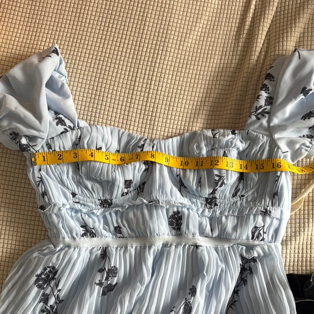 Self-Portrait Blue Puff Sleeve MIDI Dress - Picture 5 of 6